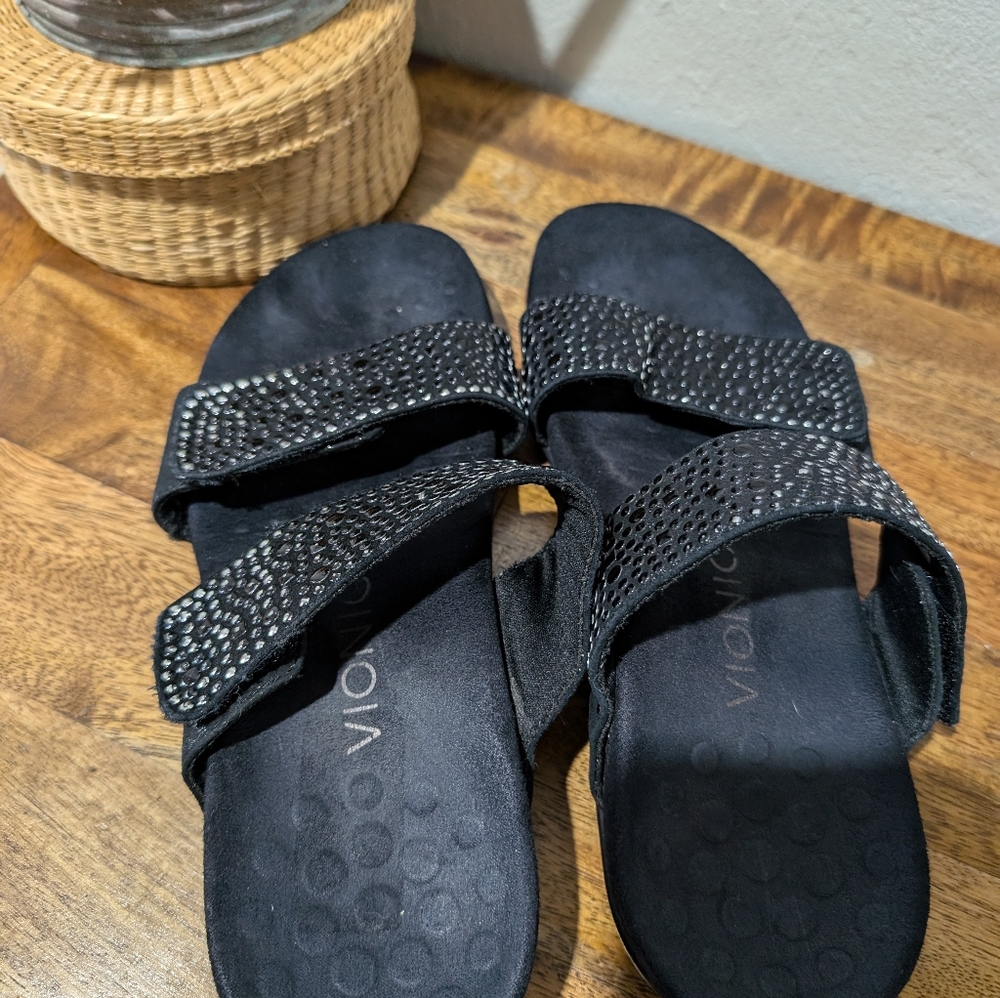 Vionic Black Leather Adjustable 2-Strap Slide San… - image 5